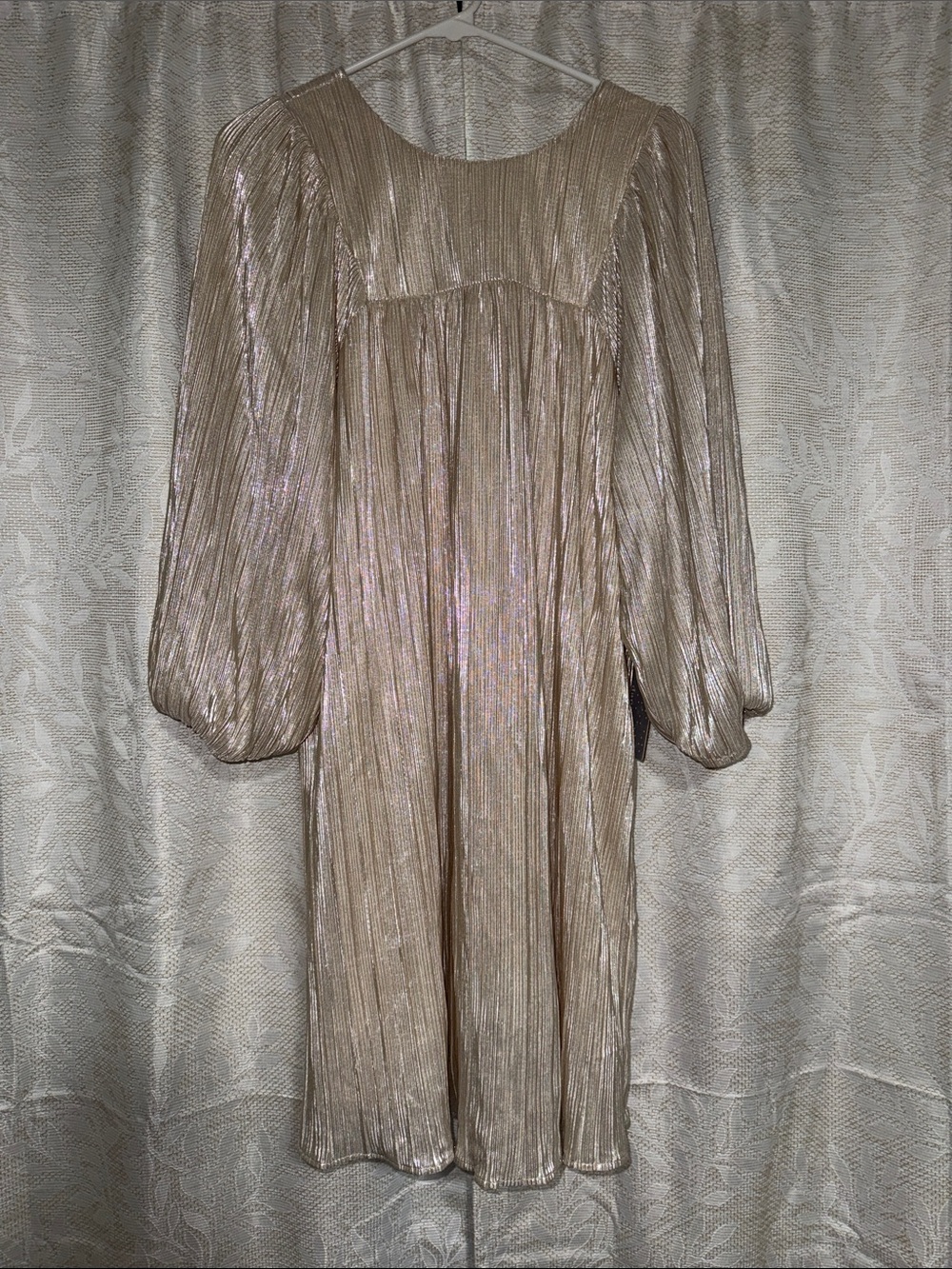 Daniel Rainn Metallic Pleated Cream Midi Dress